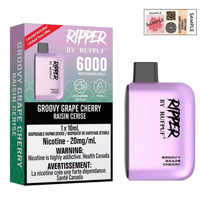 (Stamped) Groovy Grape Cherry 6000 Puffs Ripper Disposable Vape By G Core Rufpuf Ct 10