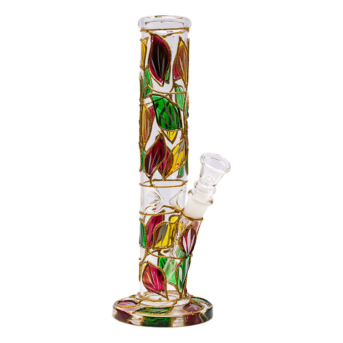 Hand Painted Mixed Colour Leaves 10 Inches Glass Bong