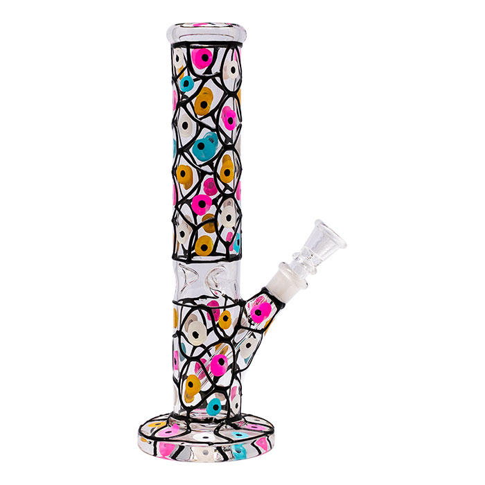 Black Hand Painted 10 Inches Cylindrical Dotted Glass Bong