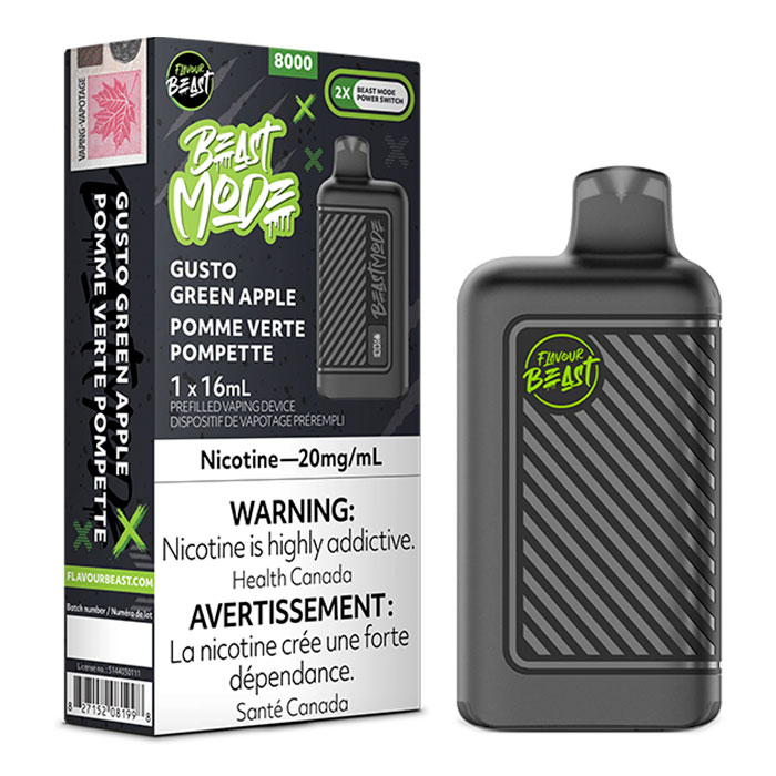 (Stamped) Gusto Green Apple Flavour Beast Mode 8000 Puffs Disposable Vape Ct 5