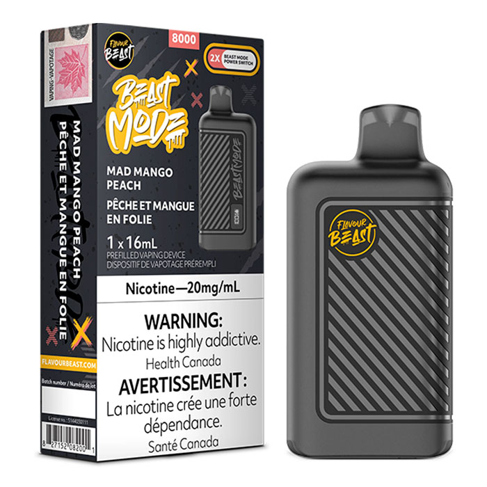 (Stamped) Mad Mango Peach Flavour Beast Mode 8000 Puffs Disposable Vape Ct 5