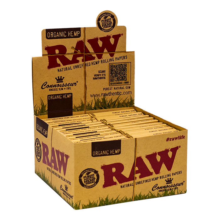 Raw Organic Connoisseur King Size Slim Rolling Paper and Tips Ct 24