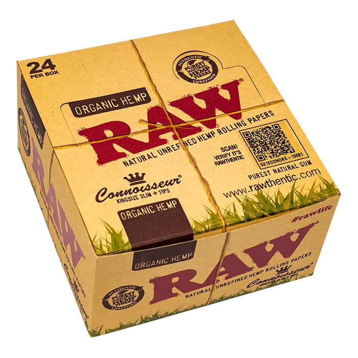 Raw Organic Connoisseur King Size Slim Rolling Paper and Tips Ct 24