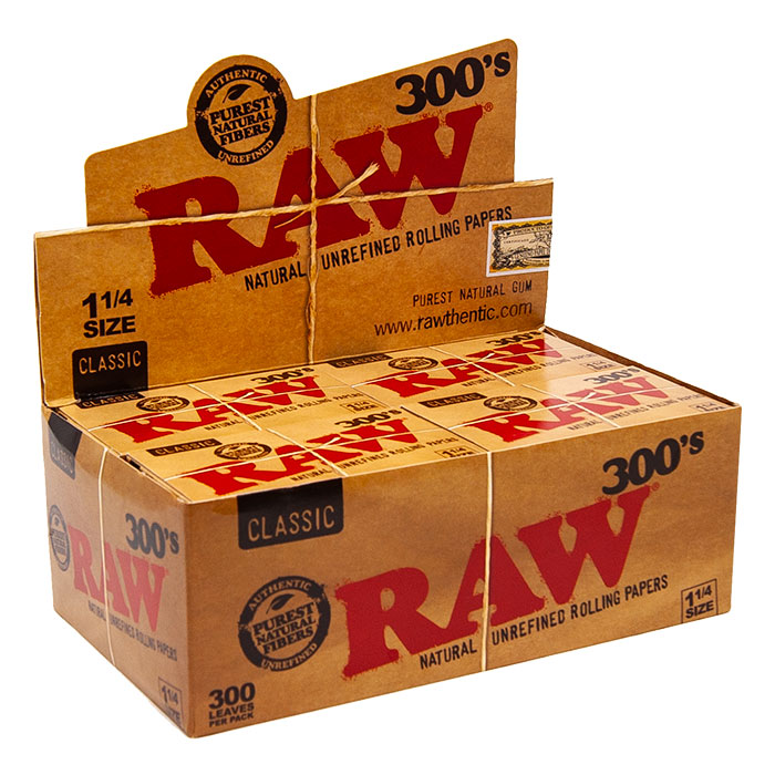 Raw Classic 300 Unrefined Rolling Paper 1.25 Display of 20