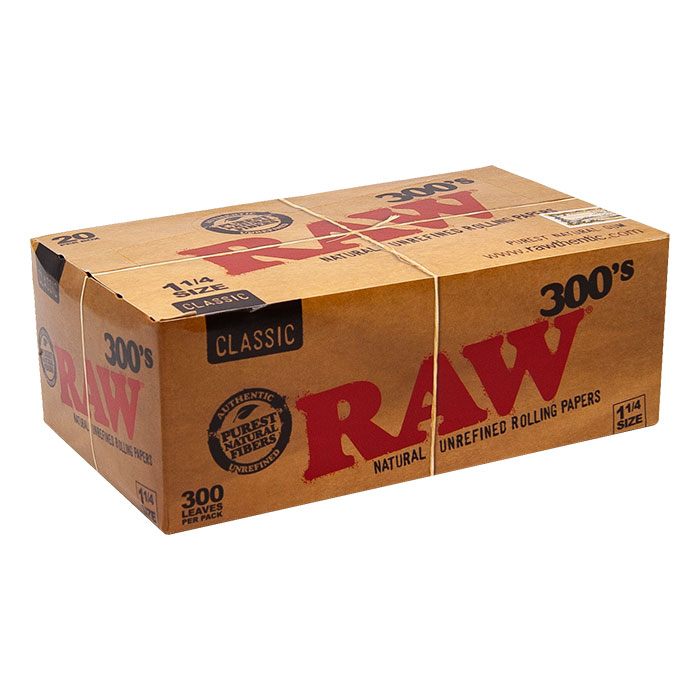 Raw Classic 300 Unrefined Rolling Paper 1.25 Display of 20