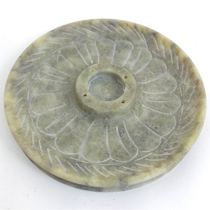 YELLOW STONE ROUND INCENSE AND CONE HOLDER
