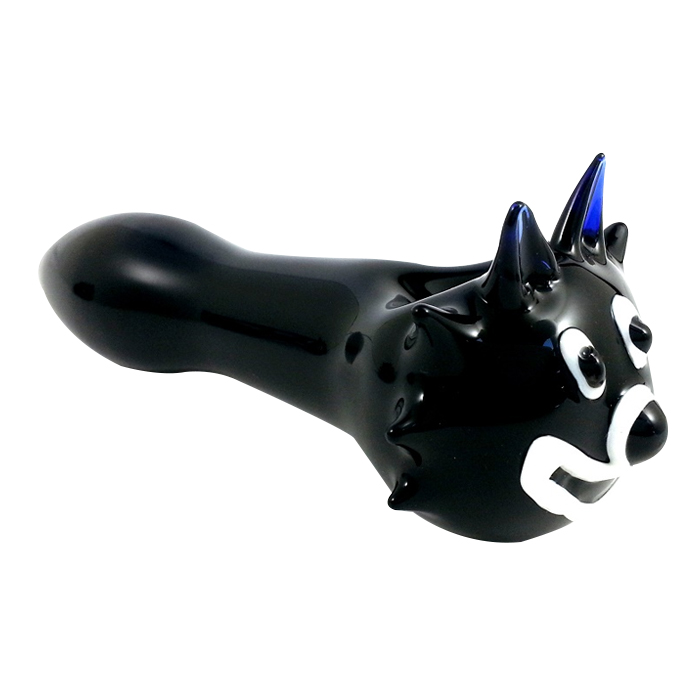 FUNNY CAT FACE COBALT BLUE GLASS PIPE