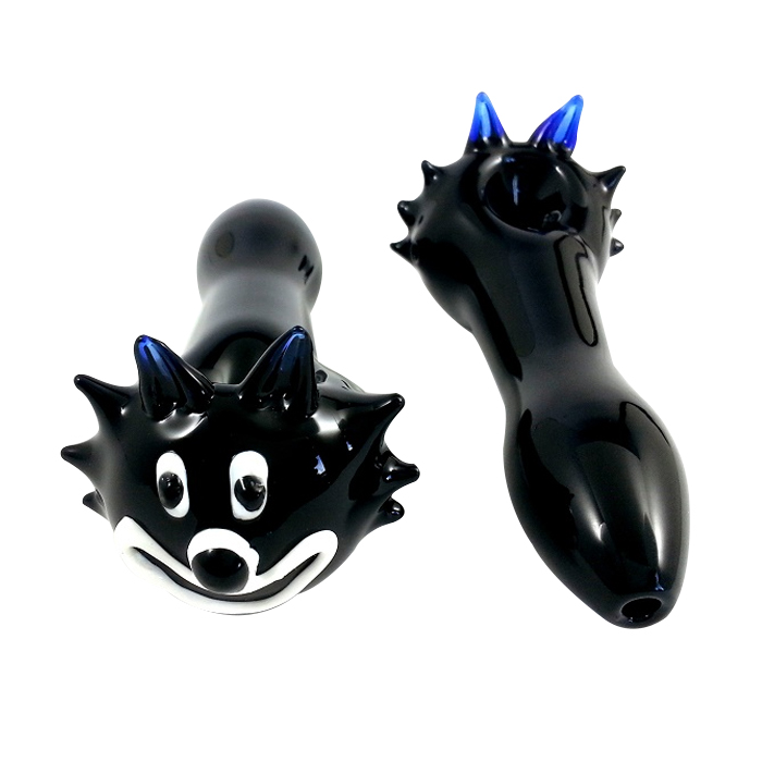 FUNNY CAT FACE COBALT BLUE GLASS PIPE