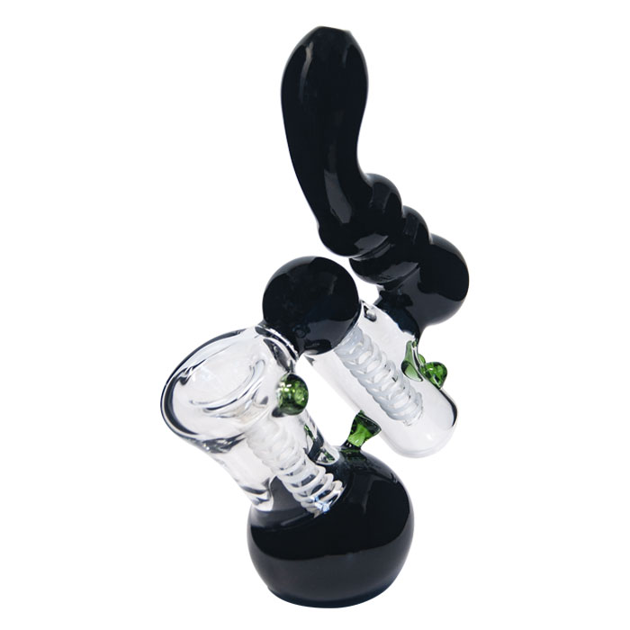 DOUBLE CHAMBER TWIN COLOR GLASS BUBBLER 7 INCHES
