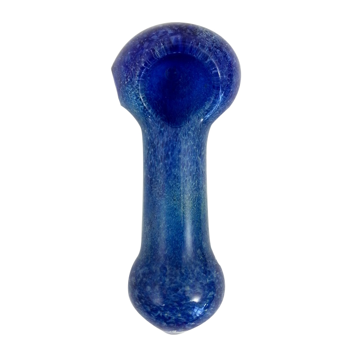 Handcrafted Inside out frit work blue glass pipe 4 inches