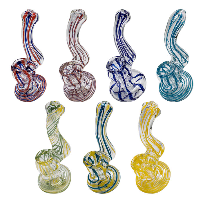 COLORFUL STRIPED GLASS BUBBLER WITH IN BUILT BOWL 5 INCHES