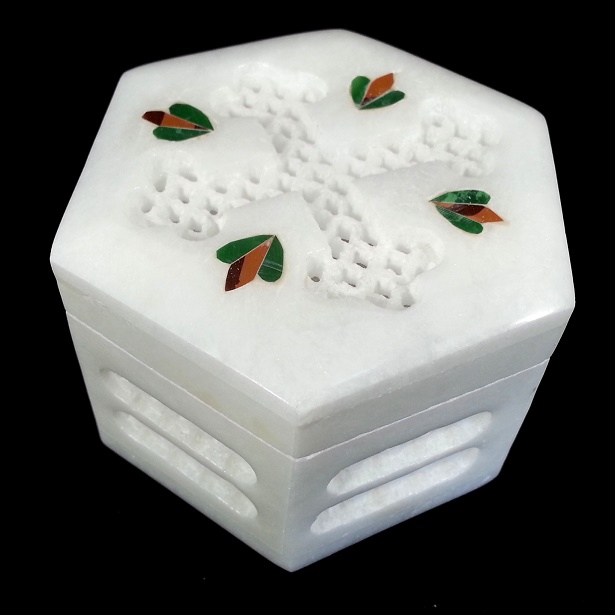 HAND CRAFTED SQUARE WHITE MARBLE JEWEL BOX