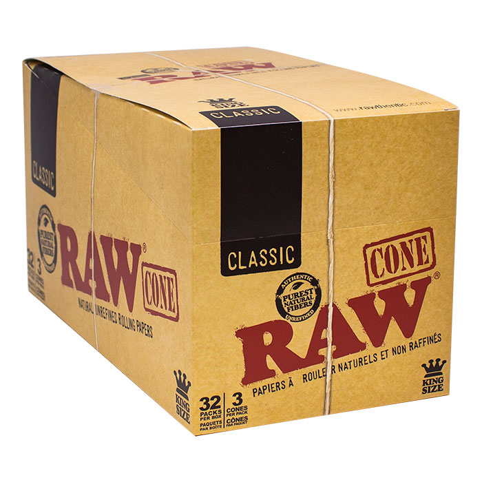 RAW CLASSIC CONES KING SIZE DISPLAY OF 32