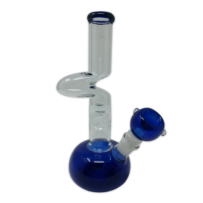TWISTED BLUE GLASS 10 INCHES ZONG WITH BOWL