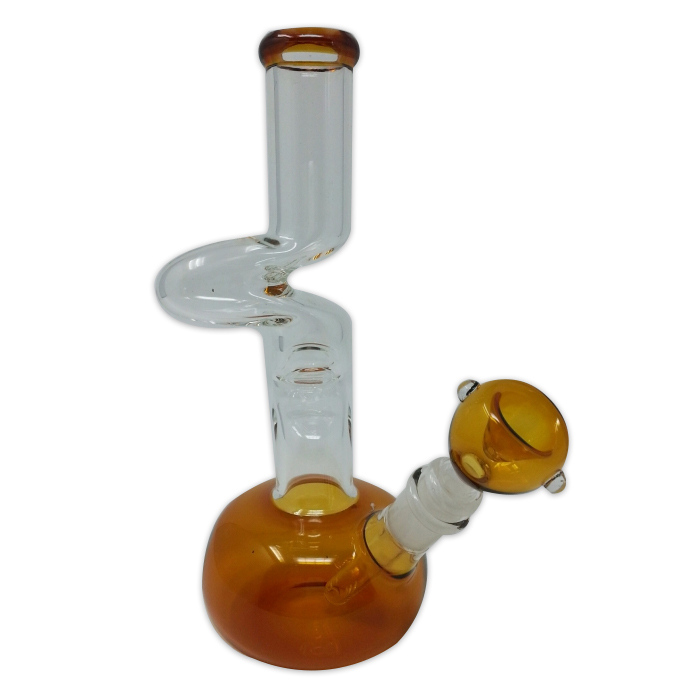TWISTED AMBER GLASS 10 INCHES ZONG WITH BOWL