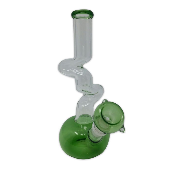 TWISTED GREEN GLASS 10 INCHES ZONG WITH BOWL