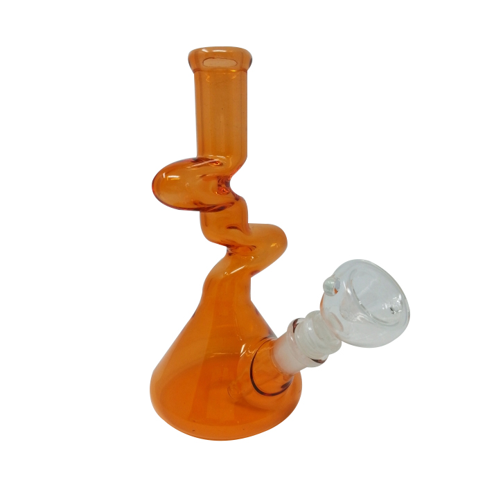 TWISTED AMBER GLASS 9 INCHES ZONG WITH BOWL