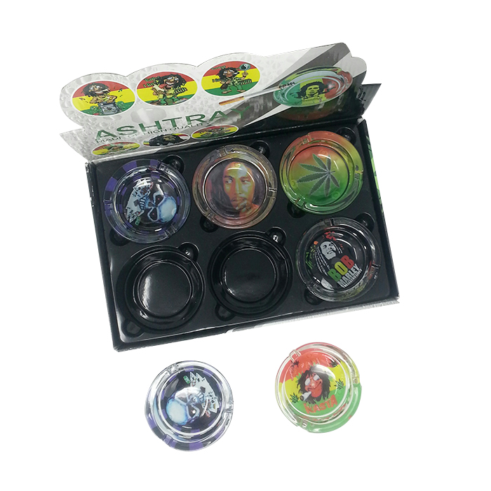 ROUND PICTURE  PRINT GLASS ASHTRAY Display of 6