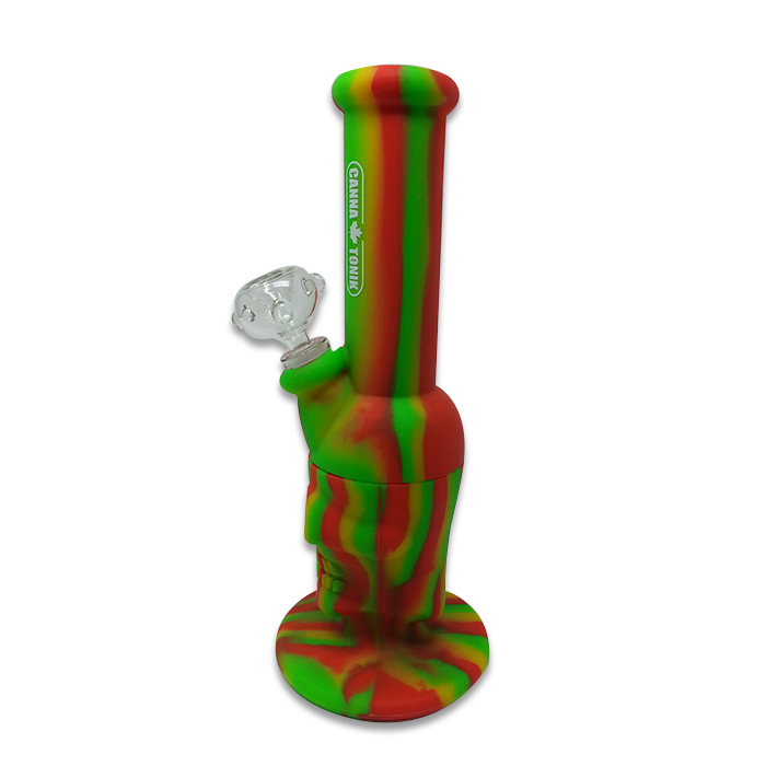 CANNATONIK Silicone STRIPED RED GRE SKULL BONG
